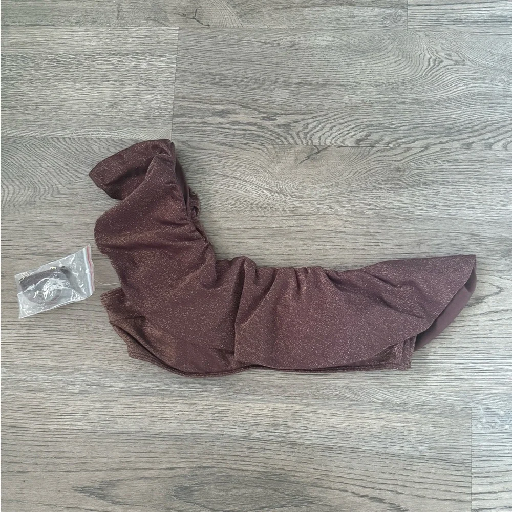 Abercrombie & Fitch Shimmer One-Shoulder Ruffle Bralette Swim Top -‎ Size L NWOT